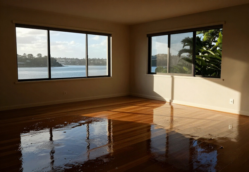 Flooded living room in Beverly Hills before restoration