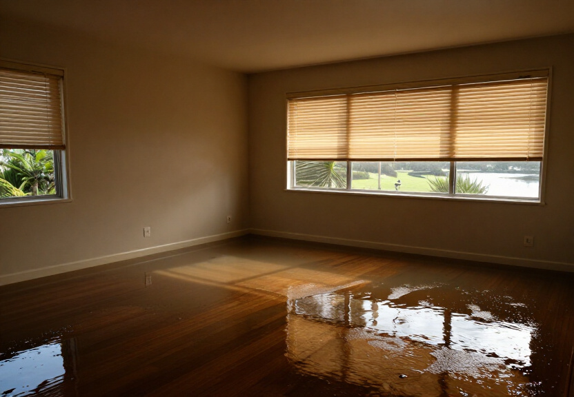 Flooded office space in Beverly Hills before cleanup